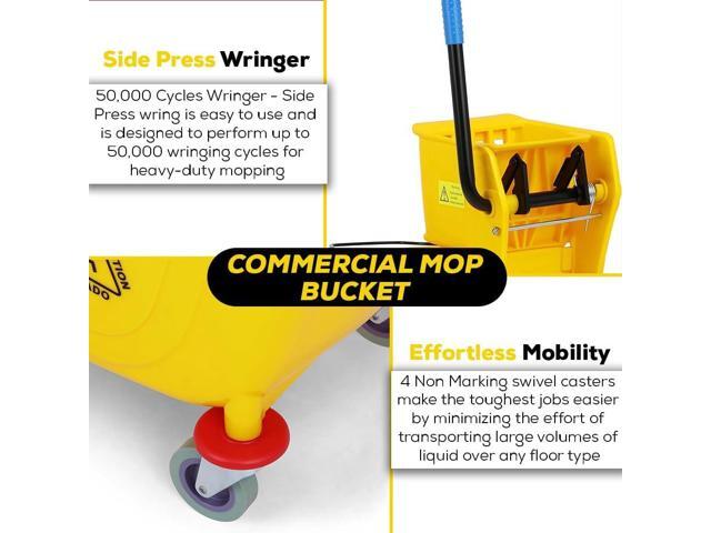 Simpli-Magic 79358 Commercial Mop Bucket with Side Press Wringer, 26 Quart, 14.75'L x 12.95'W x 19.95'H, Yellow