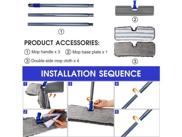 Masthome Microfiber Mops for Floor Cleaning,Dust Mop with 4 Reusable Pads,Flat Flip Mops for Wet & Dry Use,Professional Microfiber Mop for...