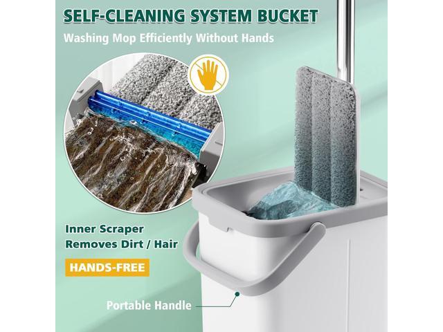 Mop and Bucket with Wringer Set, Hands Free Flat Floor Mop and Bucket, 3 Washable Microfiber Pads Included, Wet and Dry Use, Home Floor Cleaning...
