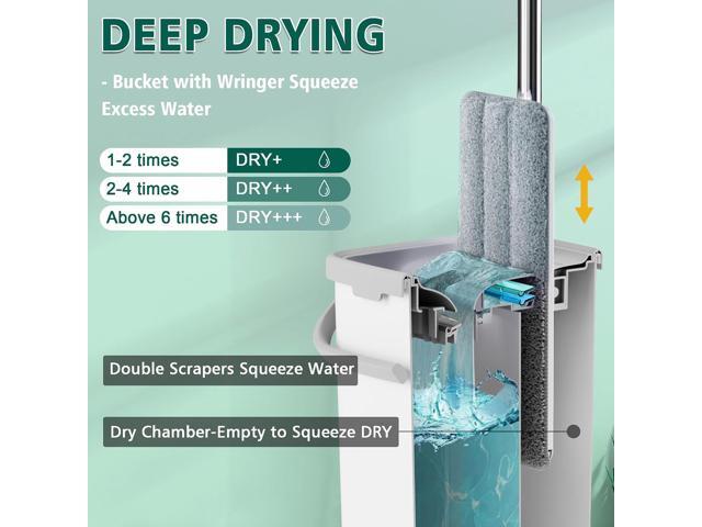 Mop and Bucket with Wringer Set, Hands Free Flat Floor Mop and Bucket, 3 Washable Microfiber Pads Included, Wet and Dry Use, Home Floor Cleaning...