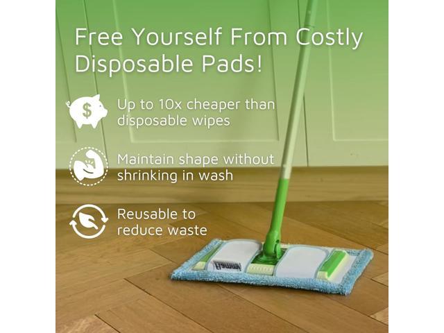 Reusable Mop Pad for Swiffer Sweeper Mop, 12.5'' Microfiber Mop Pad Refill Washable for Hard Floor Baseboard Cleaning, Wet/Dry Cleaning Pad, 4 Pack