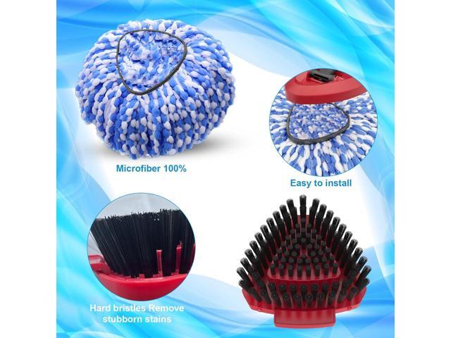 2 Pack Spin Mop Heads Replacement Compatible with O Cedar RinseClean 2 Tank, Upgraded Scrub Brush,4 Section Mop Handle and 1 Mop Base Combo Set,...