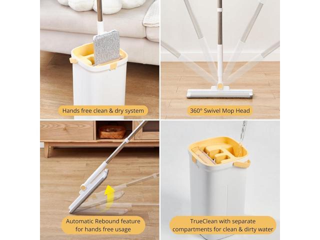 True & Tidy TrueClean Mop & Bucket Spin Mop Pump System, Patent Pending 3 Compartments Separate Clean & Dirty Water, Hands-Free Self-Wringing...