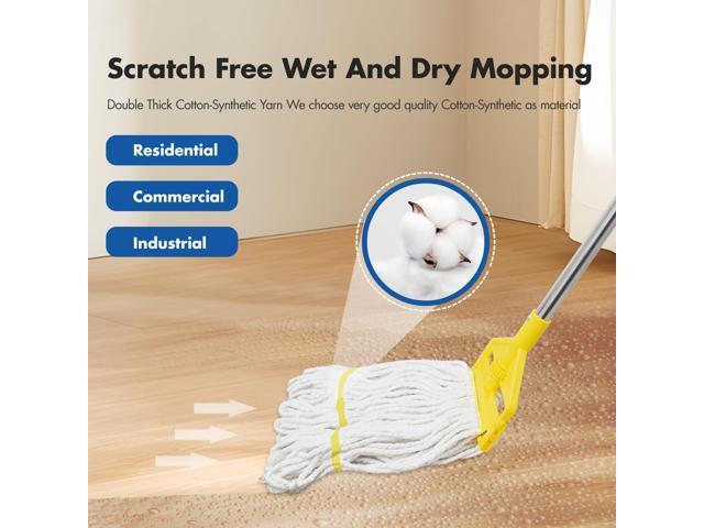 KULED Heavy Duty Industrial Mop, Commercial Cotton Mop with Long Handle, Looped-End String Wet Mops with 2 Heads for Floor Cleaning, Workshop,...