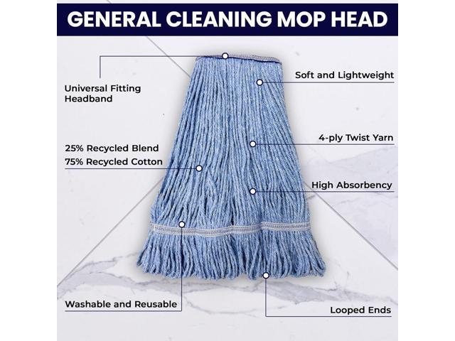 Innovative Haus 3 Pack Heavy Duty Blue Commercial Mop Head Replacement - Synthetic Cotton Blend Looped End String Mop Refill - Industrial Grade...