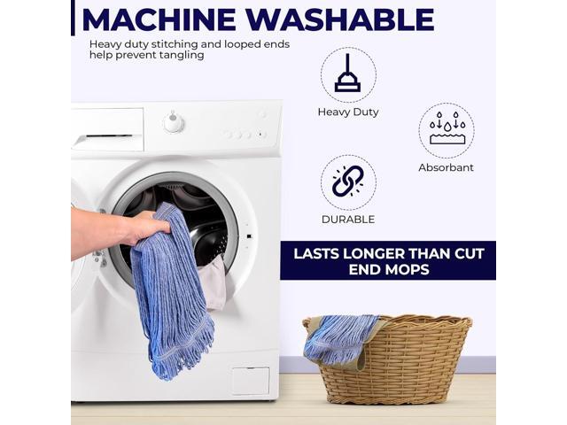 Innovative Haus 3 Pack Heavy Duty Blue Commercial Mop Head Replacement - Synthetic Cotton Blend Looped End String Mop Refill - Industrial Grade...