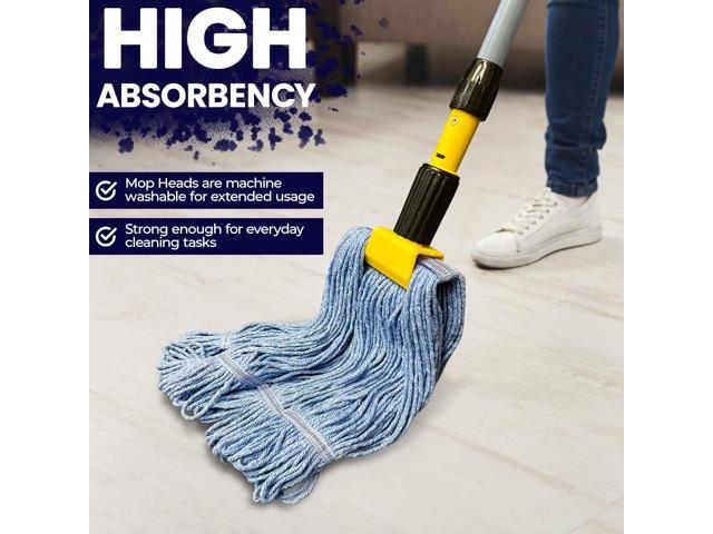 Innovative Haus 3 Pack Heavy Duty Blue Commercial Mop Head Replacement - Synthetic Cotton Blend Looped End String Mop Refill - Industrial Grade...