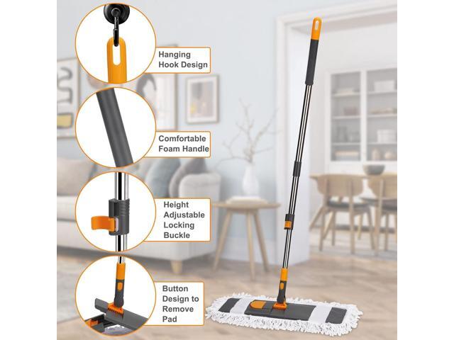 MASTERTOP Dust Mop for Floor Cleaning, Microfiber Floor Mop with 2 Washable Pads, Height Adjustable Long Handle, Dry and Wet Flat Mop for Hardwood,...