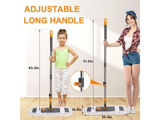 MASTERTOP Dust Mop for Floor Cleaning, Microfiber Floor Mop with 2 Washable Pads, Height Adjustable Long Handle, Dry and Wet Flat Mop for Hardwood,...