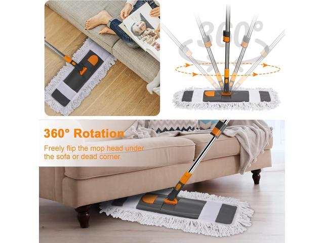 MASTERTOP Dust Mop for Floor Cleaning, Microfiber Floor Mop with 2 Washable Pads, Height Adjustable Long Handle, Dry and Wet Flat Mop for Hardwood,...
