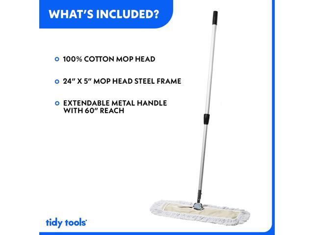 Commercial Dust Mop & Floor Sweeper, 24 in. Dust Mop for Hardwood Floors, Cotton Reusable Dust Mop Head, Extendable Mop Handle, Industrial Dry Mop...