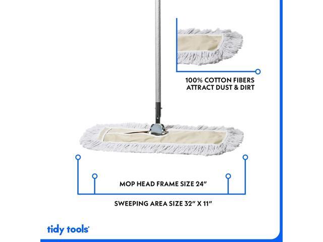 Commercial Dust Mop & Floor Sweeper, 24 in. Dust Mop for Hardwood Floors, Cotton Reusable Dust Mop Head, Extendable Mop Handle, Industrial Dry Mop...