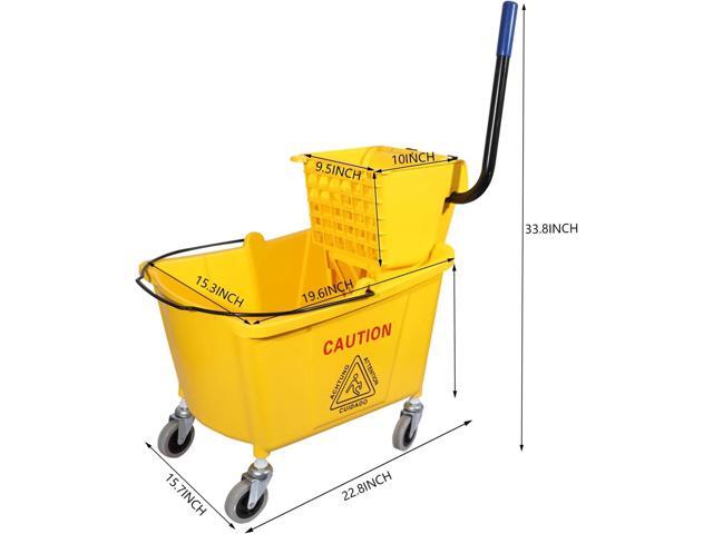 Commercial Mop Bucket with Side Press Wringer on Wheels, Including One Commercial Mop, 35 Quart, Yellow