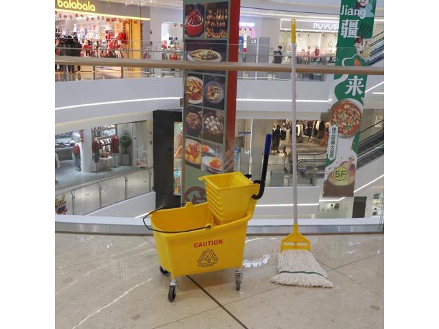 Commercial Mop Bucket with Side Press Wringer on Wheels, Including One Commercial Mop, 35 Quart, Yellow