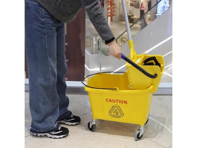 Commercial Mop Bucket with Side Press Wringer on Wheels, Including One Commercial Mop, 35 Quart, Yellow