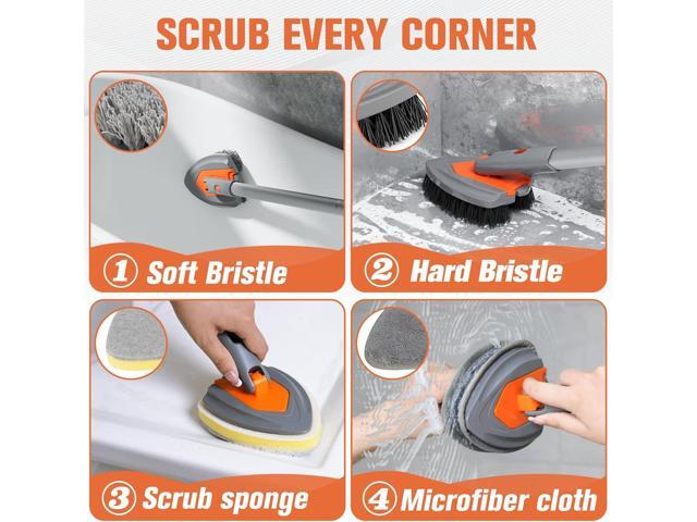 Eazer 4-in-1 Long-Handled Tub Scrubber-Versatile Bathroom Cleaning Brush with Shower Scrubber-Ideal Shower Cleaner Brush for Efficient...