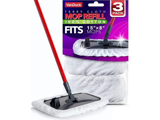 100% Cotton Terry Mop Pads 15x8 Inches 3-Pack, Terry Cloth Mop Covers (Handle is Not Included)