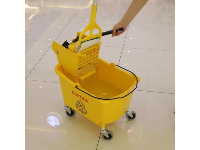 Commercial Mop Bucket with Side Press Wringer on Wheels, 35Qt,Yellow Including One Commercial Mop