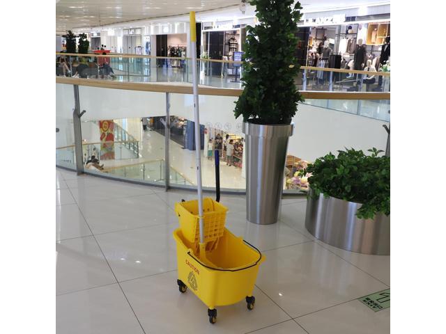 Commercial Mop Bucket with Side Press Wringer on Wheels, 35Qt,Yellow Including One Commercial Mop