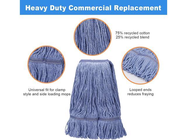 2 Pack Mop Head Replacements,General Cleaning Mop Heavy Duty Commercial and Industrial Replacement Mop Head, Wet Industrial Blue Cotton Looped End...