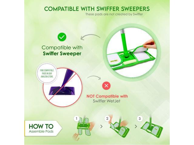 Reusable Pads Compatible with Swiffer Sweeper Mops - Washable Microfiber Mop Pad Refills by Turbo - 12 Inch Floor Cleaning Mop Head Pads Work Wet...
