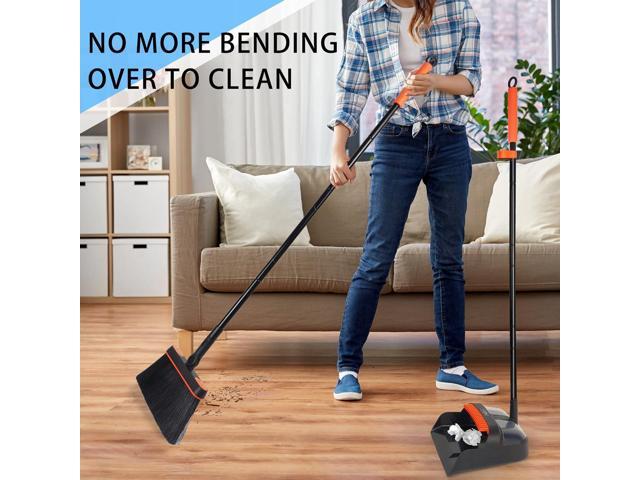 JEHONN Broom and Dustpan Set for Home, Long Handle Lightweight 180 Degree Rotating Broom Set Indoor, Upright Standing Dust Pan with Comb Teeth,...