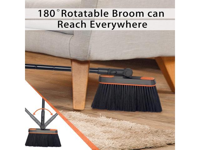 JEHONN Broom and Dustpan Set for Home, Long Handle Lightweight 180 Degree Rotating Broom Set Indoor, Upright Standing Dust Pan with Comb Teeth,...