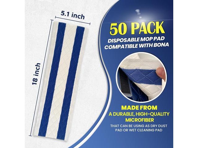 Microfiber Disposable Mop Pad for All 16-18'' Hook & Loop System Mop, Wet Dry Cleaning Pad Compatible with Bona,Rubbermaid,Turbo,Norwex (50 Pack)
