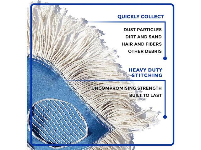 Nine Forty Heavy Duty, Industrial-Strength Cotton Wedge Dust Mop Head w/ Handle - Home & Commercial Hardwood Floor Cleaning - Designed for...