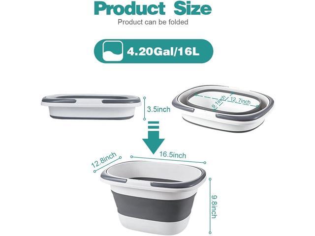 4.2 Gal(16L) Large Collapsible Plastic Bucket with Handle for House Cleaning, Space Saving Outdoor Multiuse Foldable Water Pail/Sink for...