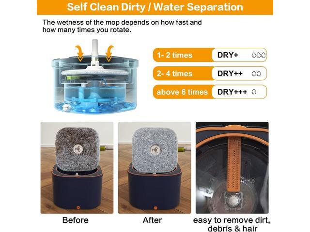 Flat Floor Mop and Bucket System Set with Wringer, Spin Mop and Bucket Separate Clean and Dirty Water with Self Separation for Hardwood, Laminate,...