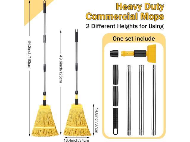 Gejoy 2 Sets Looped End Commercial Mop Heavy Duty Industrial Mop with 4 Mop Replacement Heads, Stainless Steel Pole, Iron Clamp Cotton Mops for...