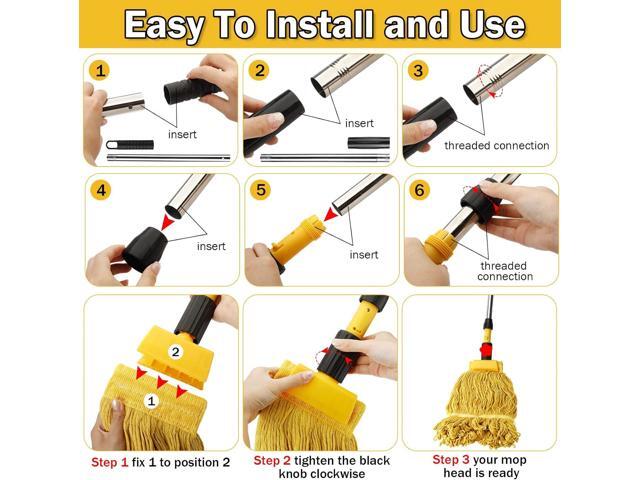 Gejoy 2 Sets Looped End Commercial Mop Heavy Duty Industrial Mop with 4 Mop Replacement Heads, Stainless Steel Pole, Iron Clamp Cotton Mops for...
