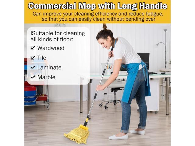 Gejoy 2 Sets Looped End Commercial Mop Heavy Duty Industrial Mop with 4 Mop Replacement Heads, Stainless Steel Pole, Iron Clamp Cotton Mops for...