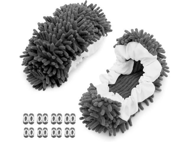 8 Pcs Mop Slippers Socks Floor Cleaning,Microfiber Shoe Covers dust Washable Reusable for Woman Man House Kitchen (Dark Grey)
