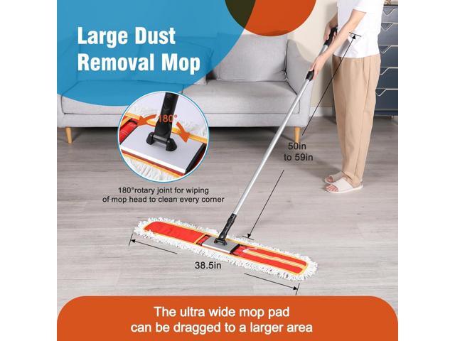 Heavy-Duty 36' Commercial Dust Mop & Floor Sweeper - Extra Wide Wet/Dry Hardwood Floor Cleaner with 59' Long Handle, Washable Microfiber and Oxford...