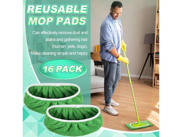 Nuogo 16 Packs Reusable Wet Mop Pads Refills Compatible with Swiffer Sweeper Mops Household Cleaning Tools for Wet & Dry Use(Green)