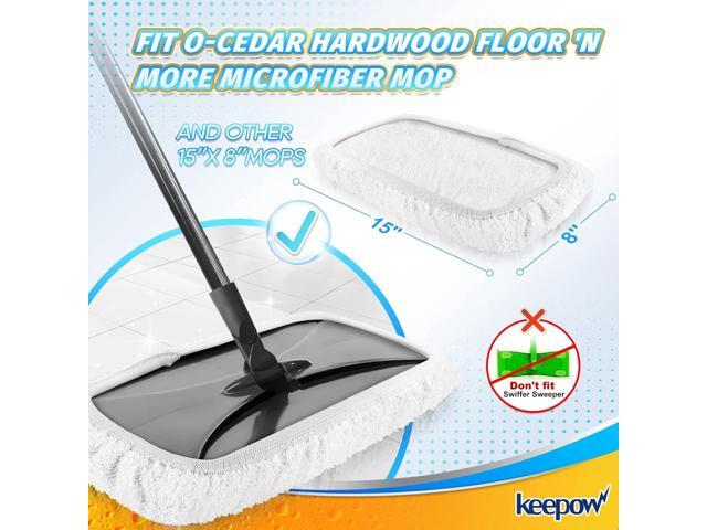 KEEPOW Reusable Mop Pads Compatible with O Cedar Hardwood Floor'N More Microfiber Mop, Mop Refill Heads Replacements for Wet and Dry Use, 15x8...