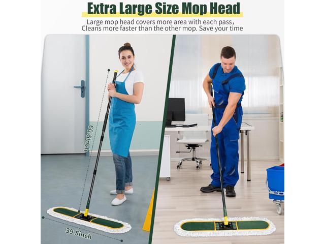 36' Commercial Dust Mop for Floor Cleaning with Replacement Mop Pads, Heavy Duty Industrial Large Floor Wet Dry Mop for Cleaning Office Garage...