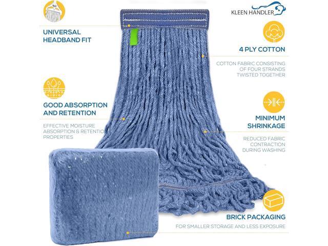 KLEEN HANDLER Blended Loop End Heavy Duty Mop Head Replacement, Wet Mop Refills for Commercial and Household Floor Cleaning, Blue, 20 Oz (3-Pack)