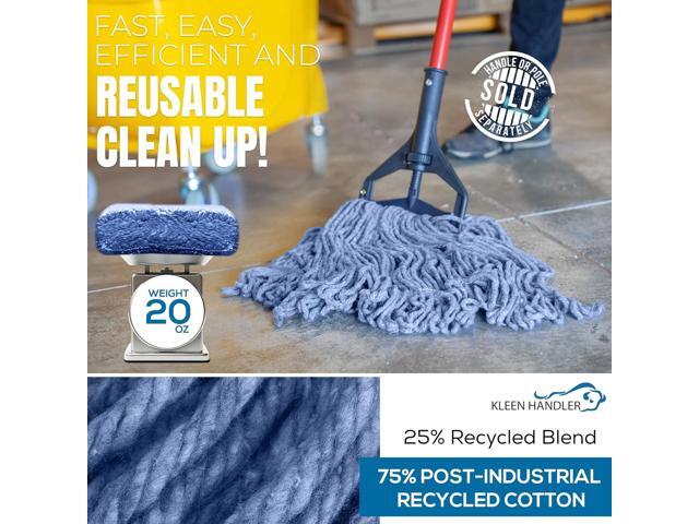 KLEEN HANDLER Blended Loop End Heavy Duty Mop Head Replacement, Wet Mop Refills for Commercial and Household Floor Cleaning, Blue, 20 Oz (3-Pack)