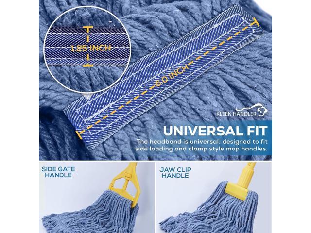 KLEEN HANDLER Blended Loop End Heavy Duty Mop Head Replacement, Wet Mop Refills for Commercial and Household Floor Cleaning, Blue, 20 Oz (3-Pack)