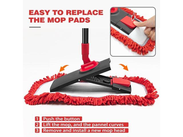 JEHONN Floor Mop Dry Wet Flat Dust Mops with Microfiber & Chenille Pads for Hard Wood Laminate Tile Vinyl Kitchen Bathroom Home