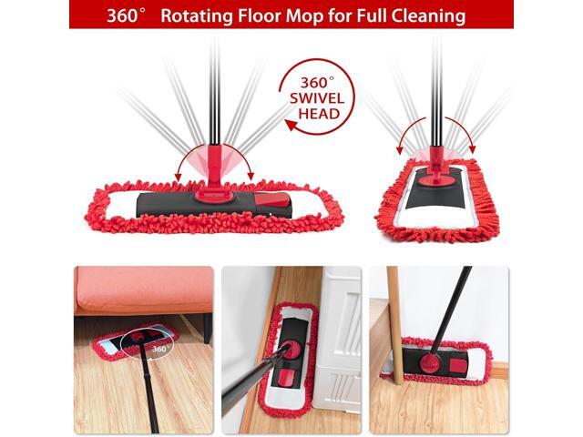 JEHONN Floor Mop Dry Wet Flat Dust Mops with Microfiber & Chenille Pads for Hard Wood Laminate Tile Vinyl Kitchen Bathroom Home