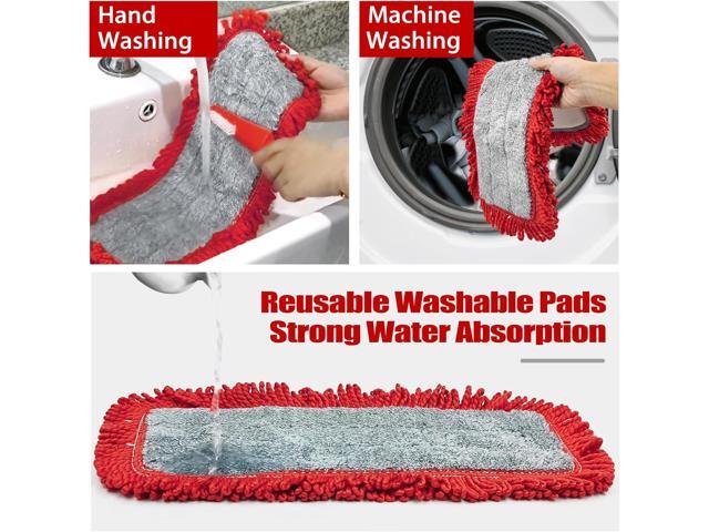 JEHONN Floor Mop Dry Wet Flat Dust Mops with Microfiber & Chenille Pads for Hard Wood Laminate Tile Vinyl Kitchen Bathroom Home