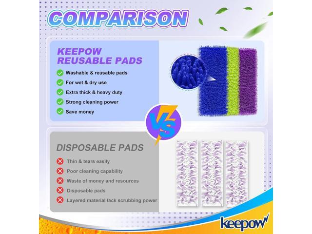 KEEPOW Reusable Power Mop Refill Pads Compatible with Swiffer PowerMop, Microfiber Power Mop Refills, Power Mop Pads for Hardwood Floor Cleaning (6...