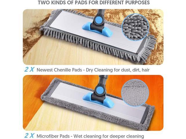 MANGOTIME Microfiber Dust Mop for Hardwood Floors - Dry Floor Cleaning for Wood, Tile, Vinyl, Laminate - Wet Flat Mop With 4 Washable Reusable Pads...