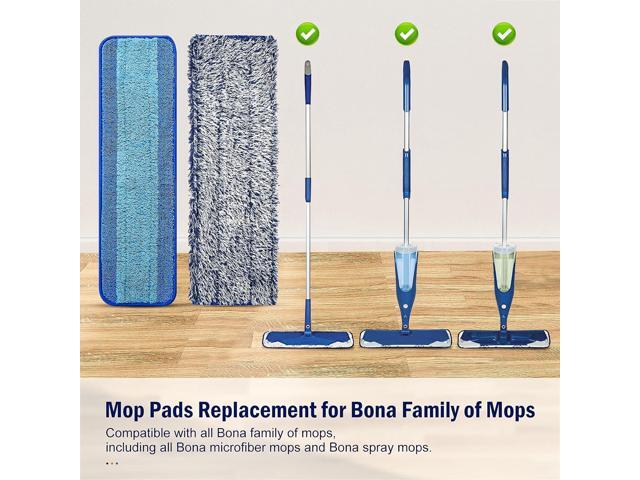 6 Pack Mop Pads for Bona Family of Mops, 3 Microfiber Cleaning Pad + 3 Microfiber Dusting Pad, Reusable Mop Refill Replacement Head for Dry and Wet...