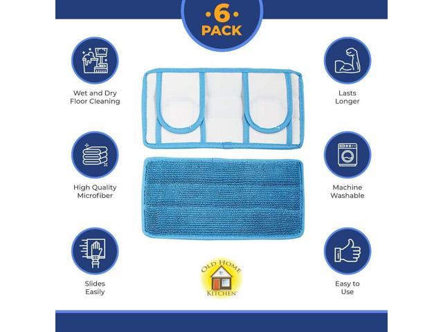 Microfiber Reusable Mop Pad Durable Machine Washable Mop Pads Reusable Floor Mop Pad Swiffer Compatible Dry Mop Pads (6 Pack)