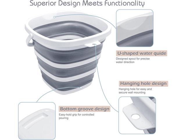 Collapsible Bucket, 2.6 Gallon (10L) - Square Foldable Mop Bucket for House Cleaning, Car Washing, Camping - Portable Water Pail for Outdoor, RV,...